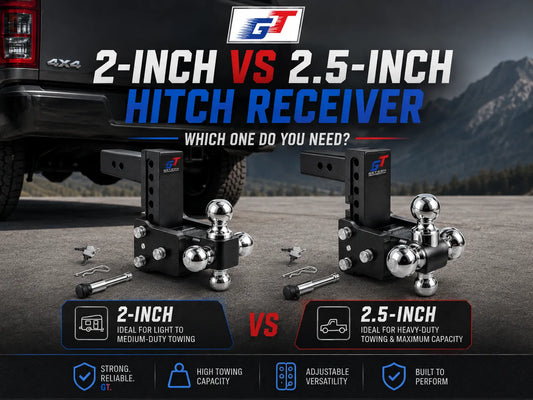 2-inch vs 2.5-inch hitch receiver comparison featuring GT adjustable trailer hitches for towing