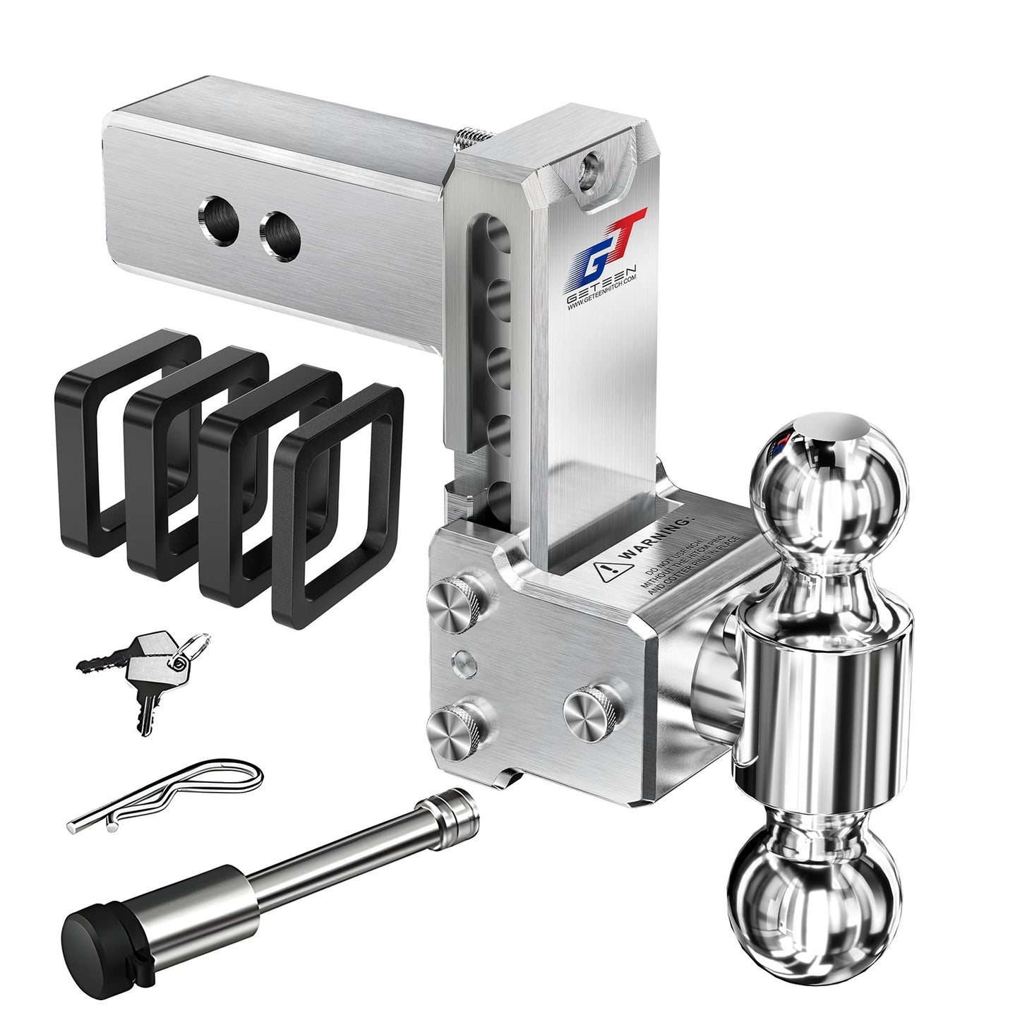 GETEEN Aluminum Adjustable Drop Hitch, 2.5" Receiver, Dual Ball, 5" Drop/Rise, 15,000 lbs
