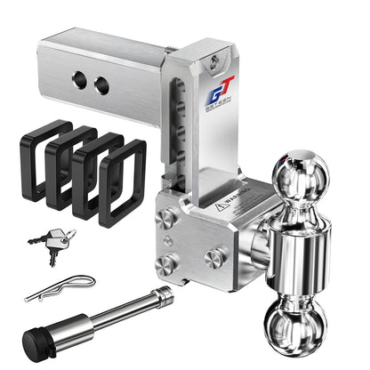 GETEEN Aluminum Adjustable Drop Hitch, 2.5" Receiver, Dual Ball, 5" Drop/Rise, 15,000 lbs