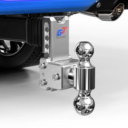 GETEEN Aluminum Adjustable Drop Hitch, 2.5" Receiver, Dual Ball, 5" Drop/Rise, 15,000 lbs