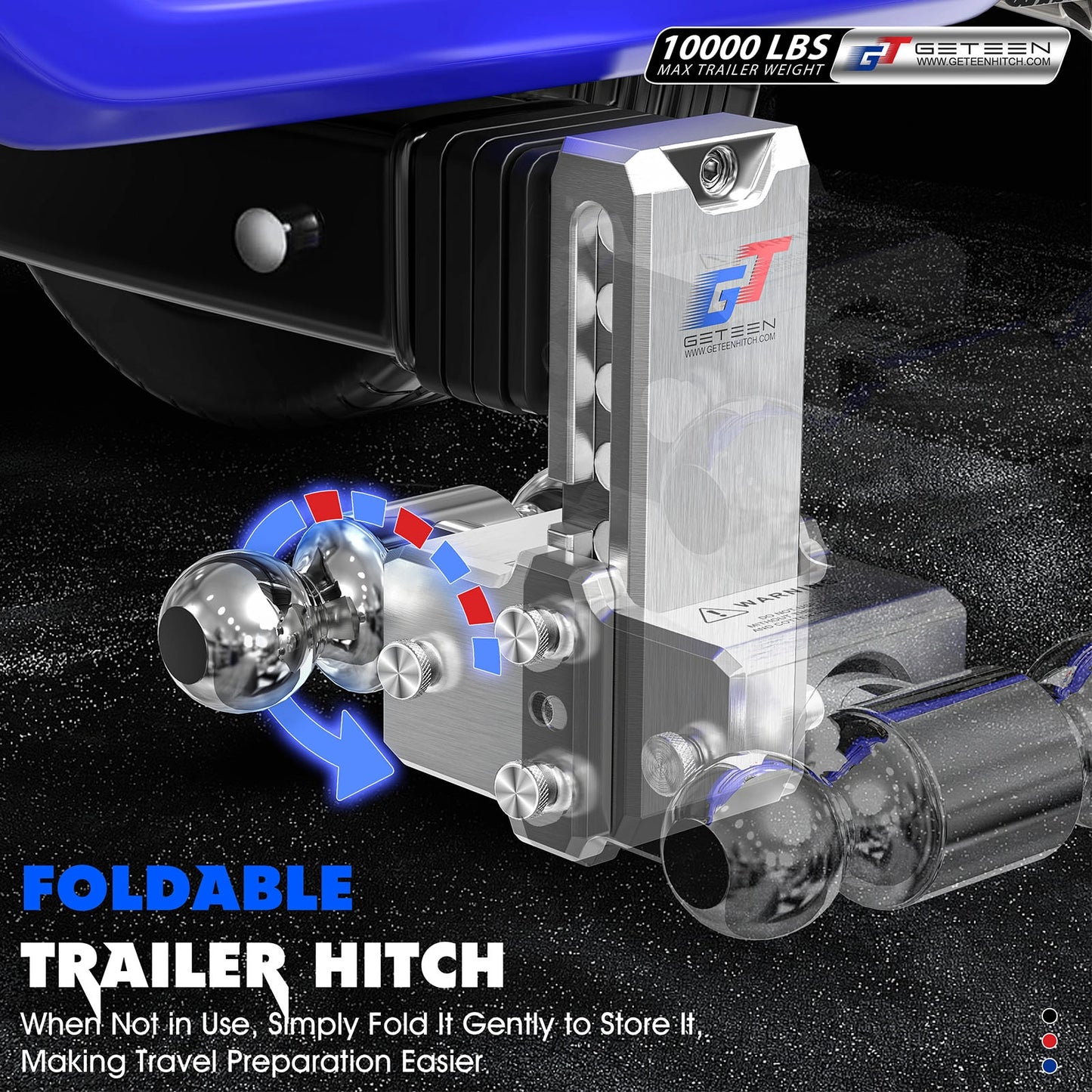 GETEEN Aluminum Adjustable Drop Hitch, 2" Receiver, Dual Ball, 5" Drop/Rise, 10,000 lbs