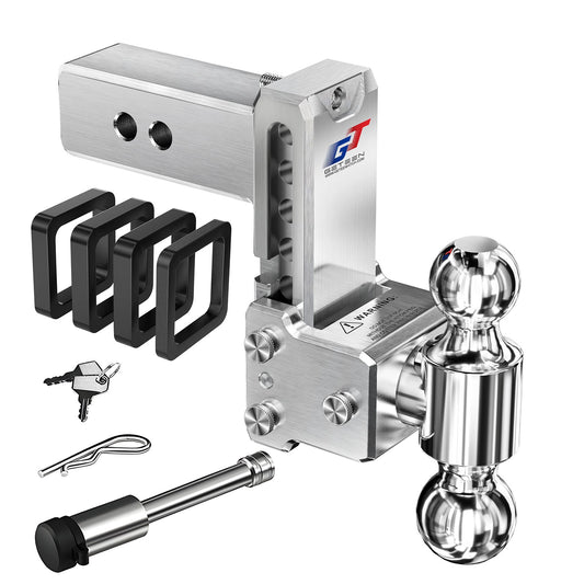 GETEEN Aluminum Adjustable Drop Hitch, 2" Receiver, Dual Ball, 5" Drop/Rise, 10,000 lbs