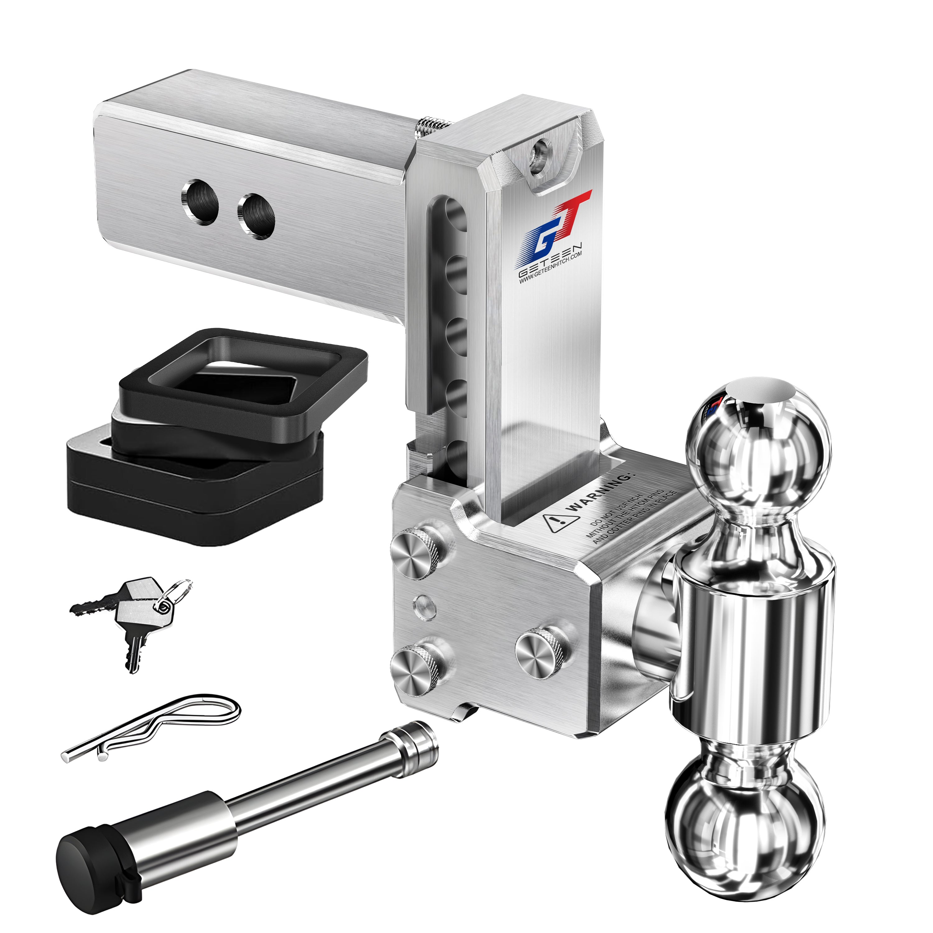 Geteen Adjustable Trailer Hitch Ball Mount - Fits 2.0" Receiver, Dual Ball 2" x 2-5/16"(10,000 GTW), 5" Drop & Rise Heavy Duty Aluminum Tow Hitch with 4 Anti-Rattle Gasket & 1 Locking Hitch Pin