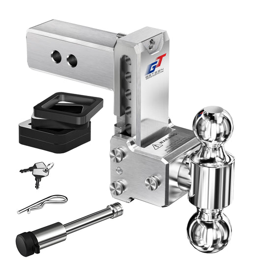 Geteen Adjustable Trailer Hitch Ball Mount - Fits 2.5" Receiver, Dual Ball 2" x 2-5/16"(15,000 GTW), 5" Drop & Rise Heavy Duty Aluminum Tow Hitch with 4 Anti-Rattle Gasket & 1 Locking Hitch Pin