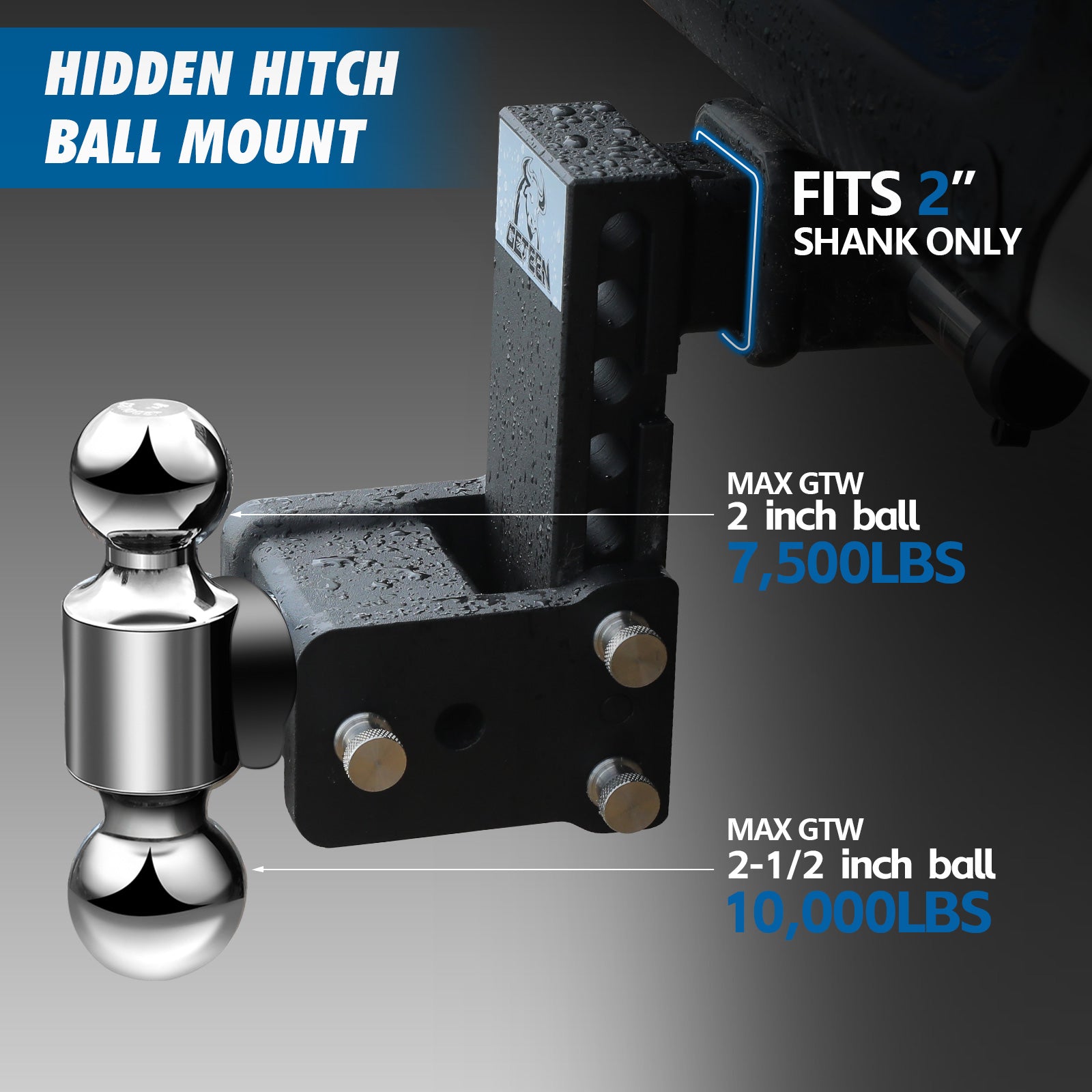 GETEEN Trailer Hitches, Adjustable Trailer Hitch Ball Mount - Fits 2" Receiver, Dual Ball (2" x 2-5/16"), 5" Drop, 10,000 GTW - GT20052B