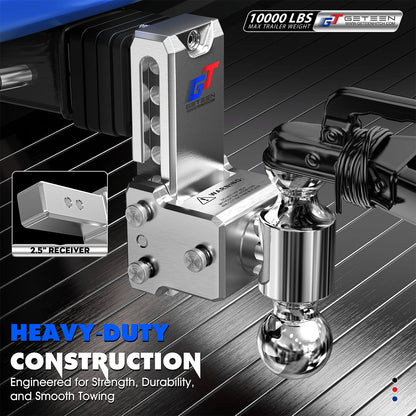 GETEEN Aluminum Adjustable Drop Hitch, 2" Receiver, Dual Ball, 5" Drop/Rise, 10,000 lbs