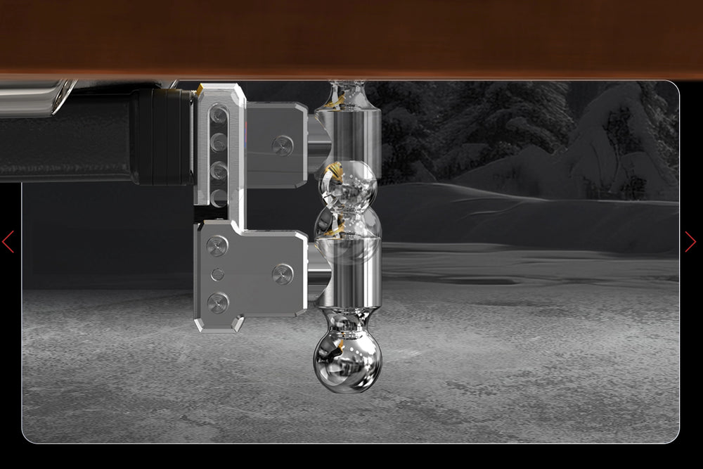GETEEN aluminum adjustable hitch with 5-inch drop and rise positions for leveling different trailer setups.