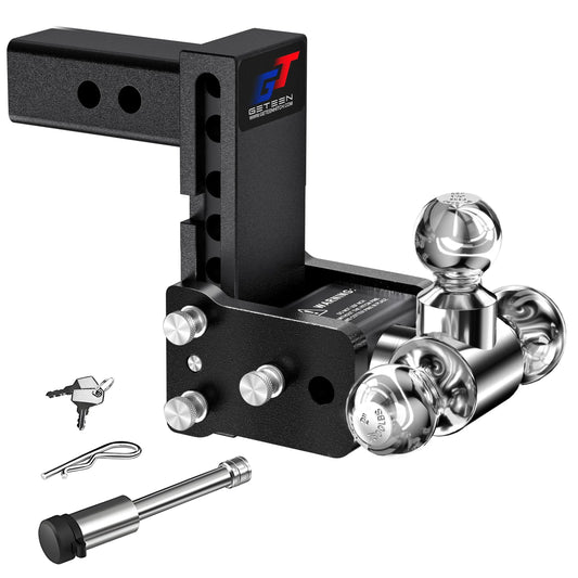 GETEEN Adjustable Drop Hitch, 2" Receiver, Tri-Ball, 5" Drop, 10,000 lbs