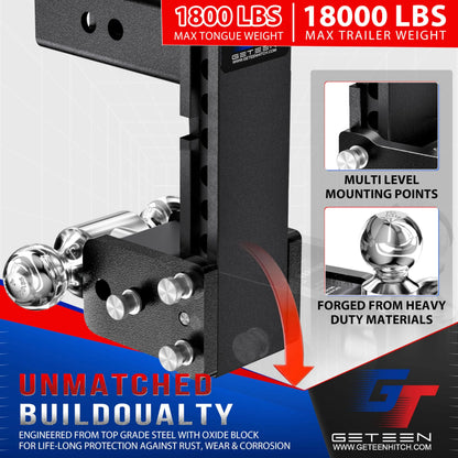 GETEEN Adjustable Drop Hitch, 2.5" Receiver, Dual Ball, 5" Drop, 18,000 lbs