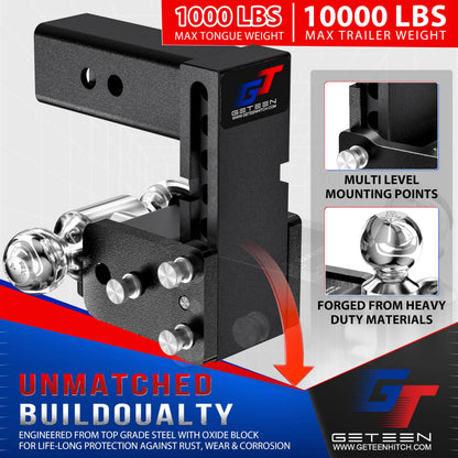 GETEEN Adjustable Drop Hitch, 2" Receiver, Dual Ball, 5" Drop, 10,000 lbs